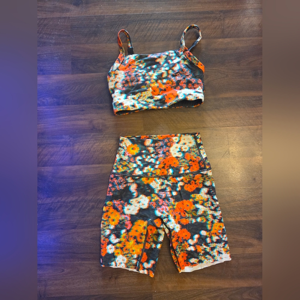 Aerie 3d Orange And Pink Activewear Set XS
